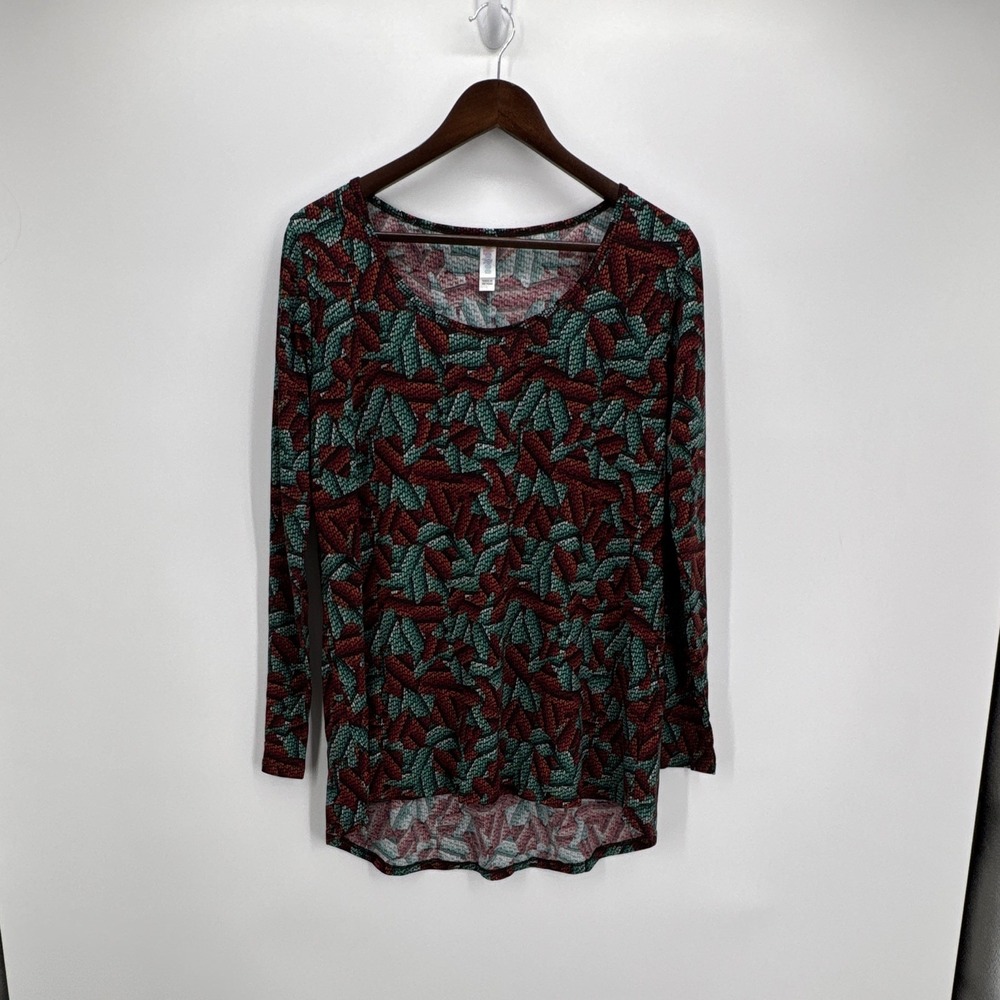 LuLaRoe Womens L Multicolor Geometric Tunic Blouse Long Sleeve Scoop Neck